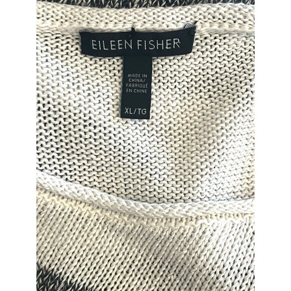 Eileen Fisher White Gray Stripes 100% Organic Linen Knit Sweater Pullover - Picture 9 of 9